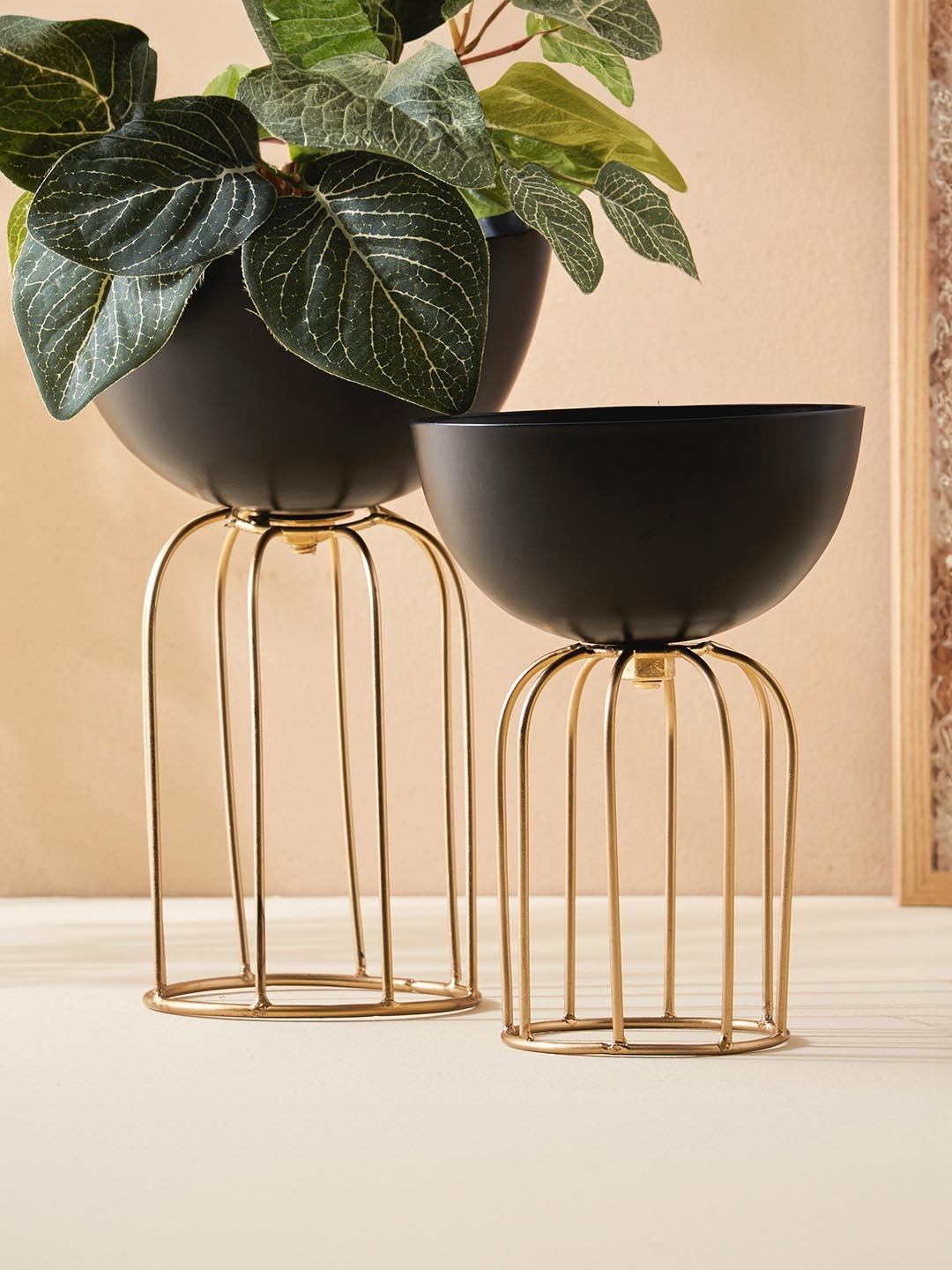 

Home Centre Gloria Black Metal Planter, Gold