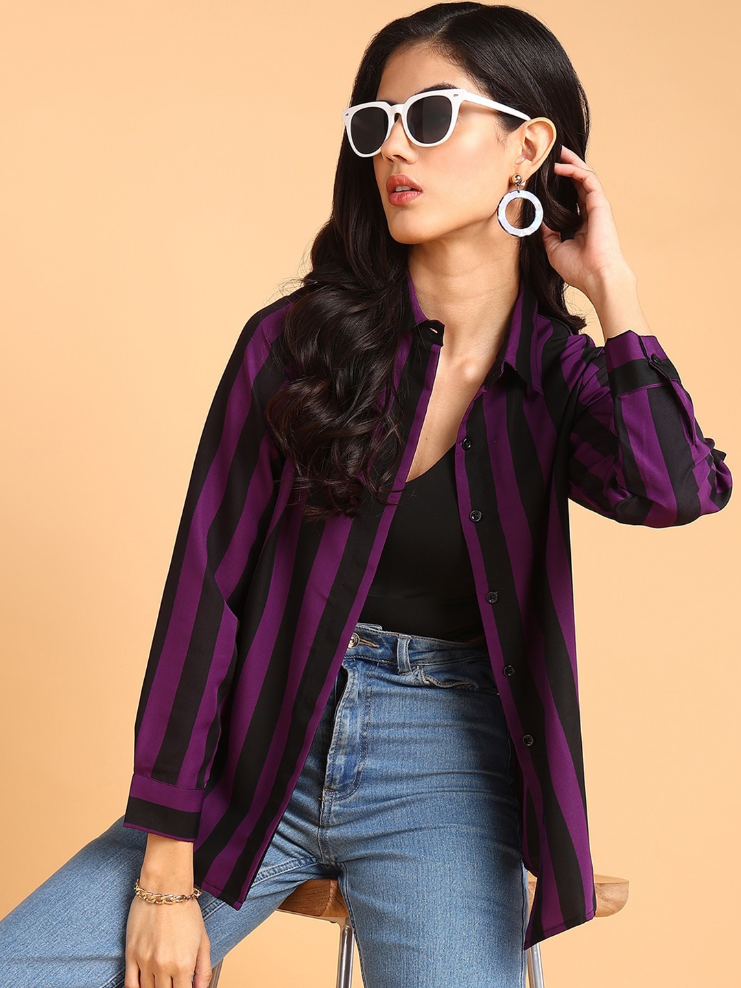 

Murcia Standard Opaque Striped Casual Shirt, Black