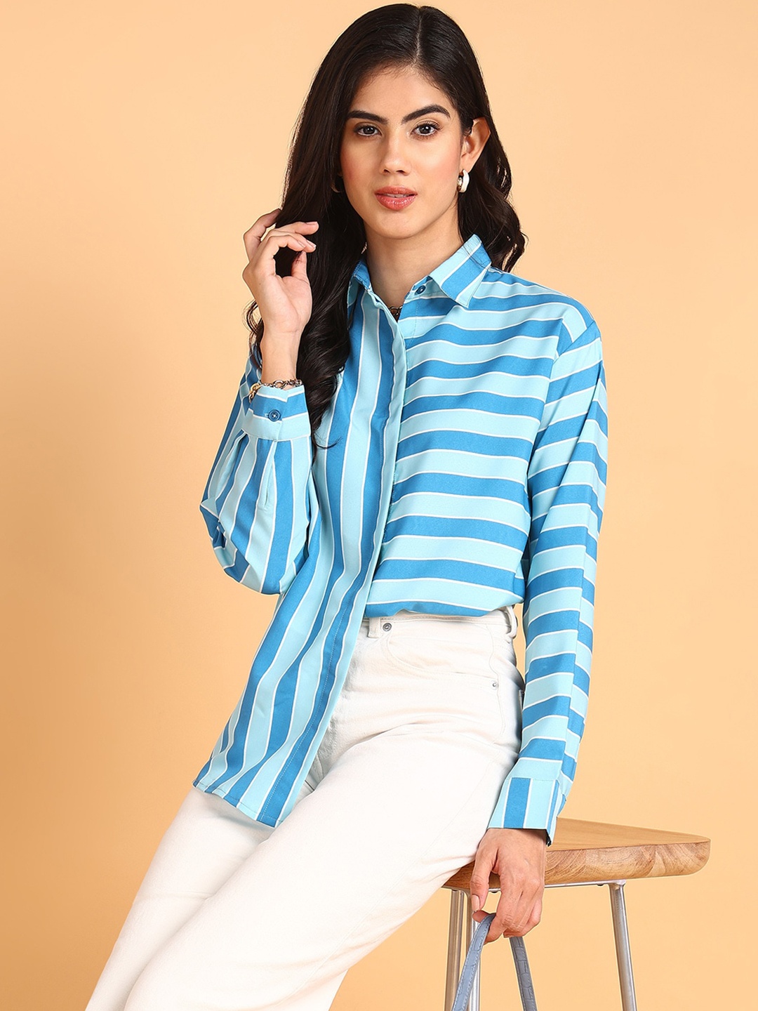 

Murcia Standard Opaque Striped Casual Shirt, Blue