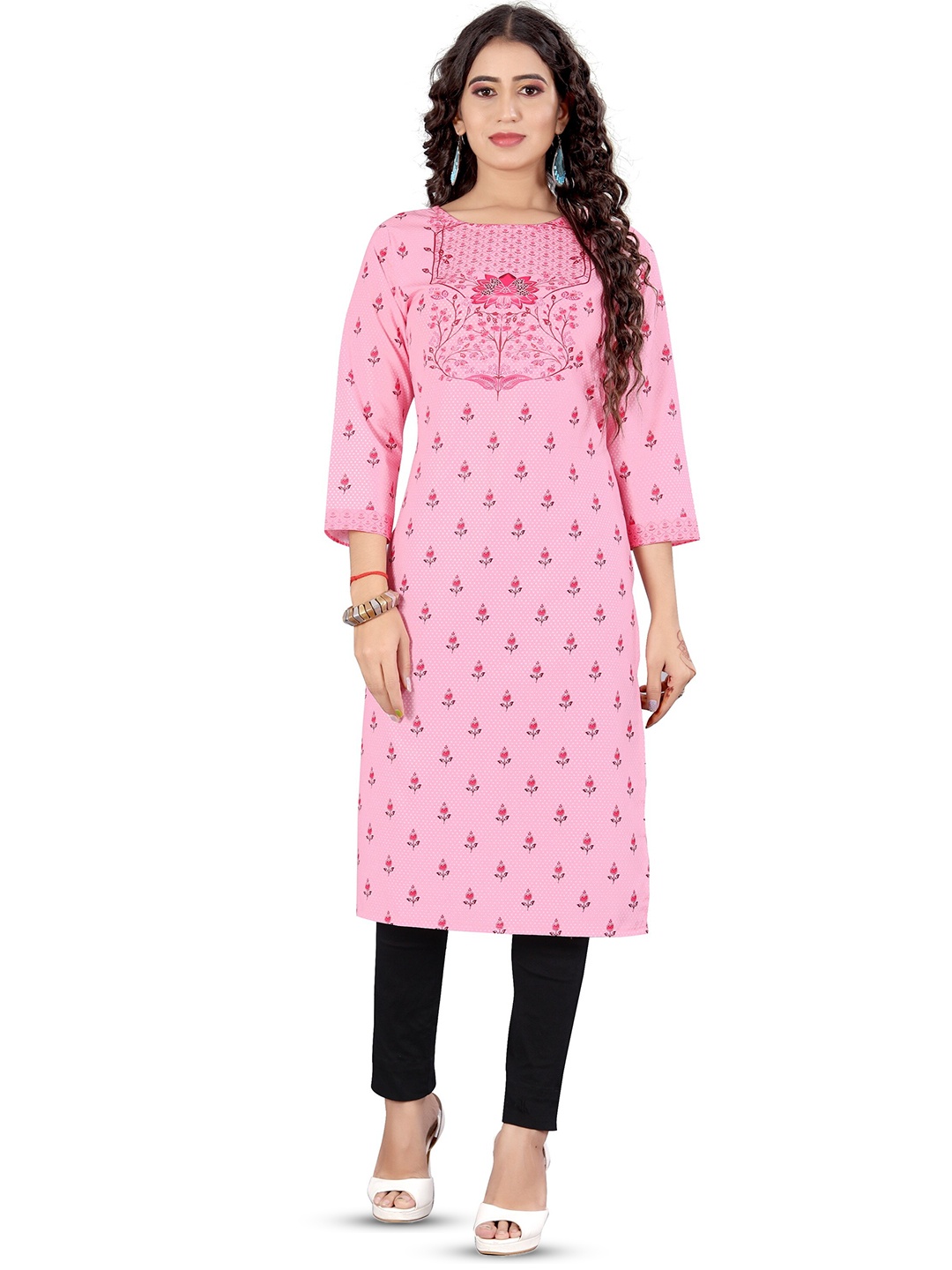 

Rujave Ethnic Motifs Printed Straight Cotton Kurta, Pink