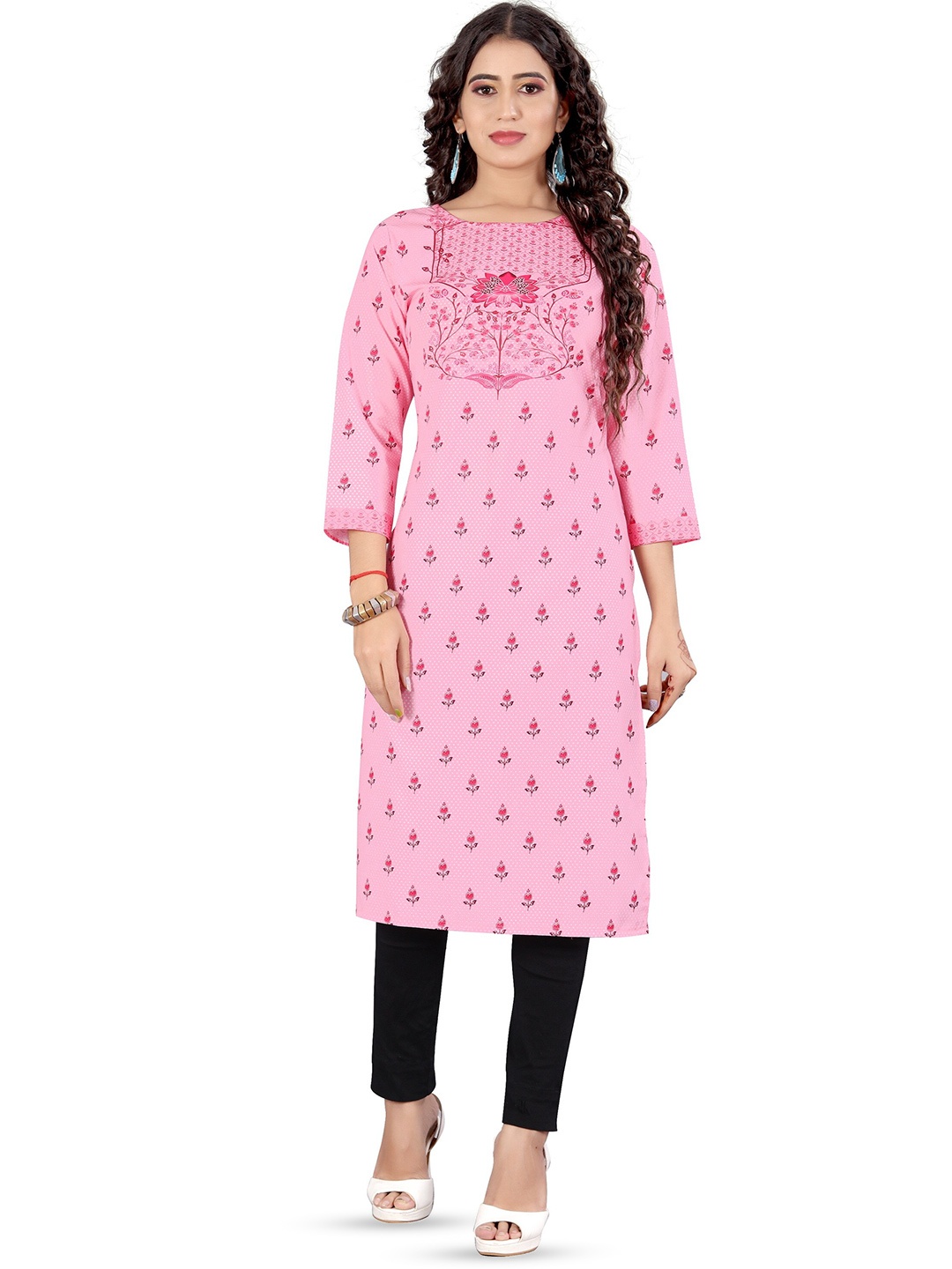 

Rujave Floral Printed Cotton Straight Kurta, Pink