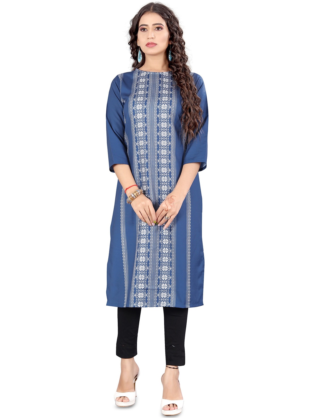

Rujave Printed Pure Cotton Straight Kurta, Blue