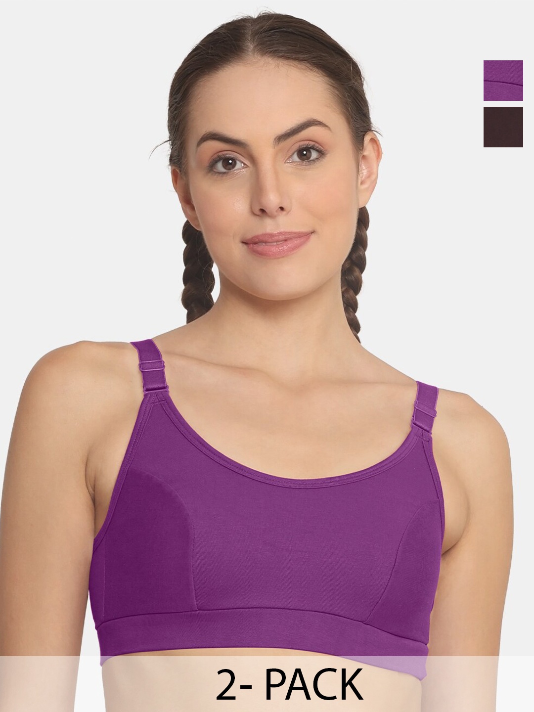 

POOJA RAGENEE Pack Of 2 Full Coverage All Day Comfort Anti Odour Workout Bra, Black