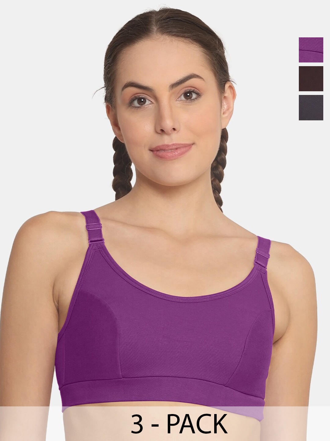

POOJA RAGENEE Pack Of 3 Full Coverage All Day Comfort Anti Odour Workout Bra, Black