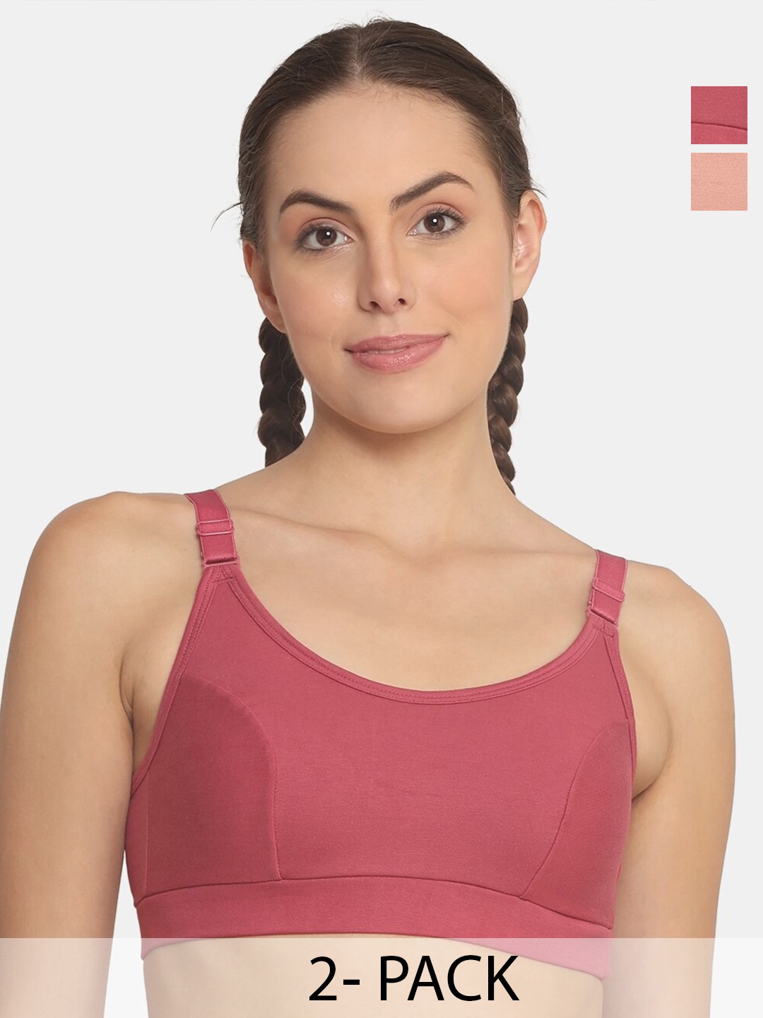 

POOJA RAGENEE Pack Of 2 Full Coverage All Day Comfort Anti Odour Workout Bra, Pink