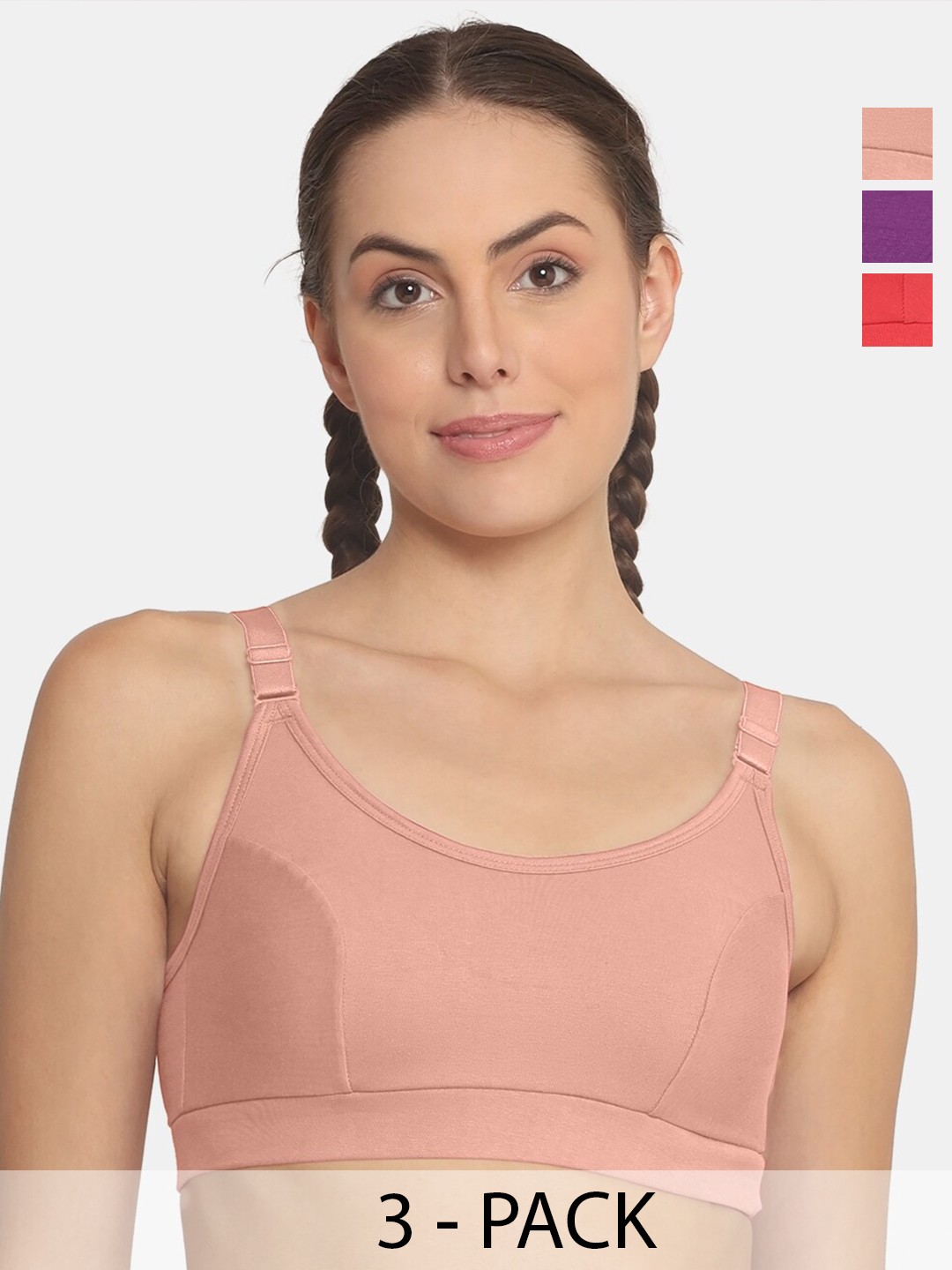 

POOJA RAGENEE Pack Of 3 Full Coverage All Day Comfort Anti Odour Workout Bra, Pink