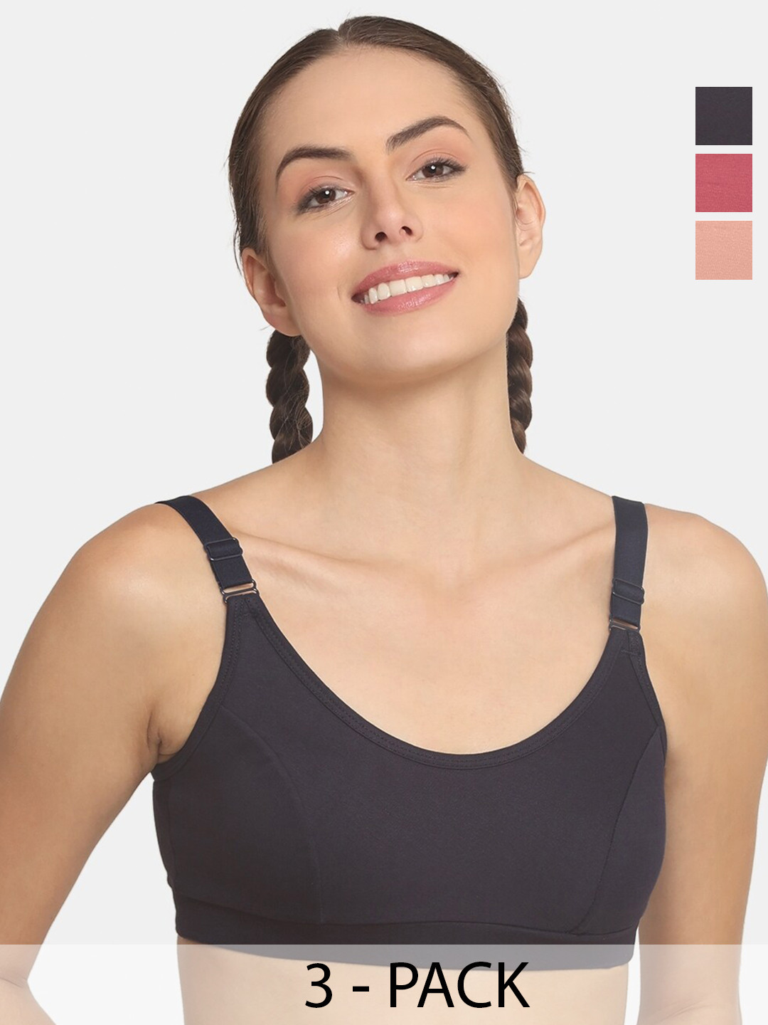 

POOJA RAGENEE Pack Of 3 Full Coverage All Day Comfort Anti Odour Workout Bra, Navy blue