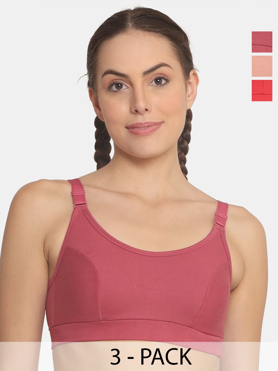 

POOJA RAGENEE Pack Of 3 Full Coverage All Day Comfort Anti Odour Workout Bra, Pink