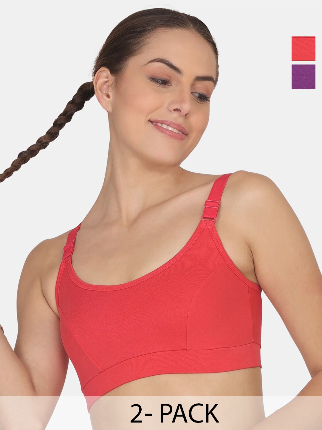 

POOJA RAGENEE Pack Of 2 Full Coverage All Day Comfort Anti Odour Workout Bra, Coral