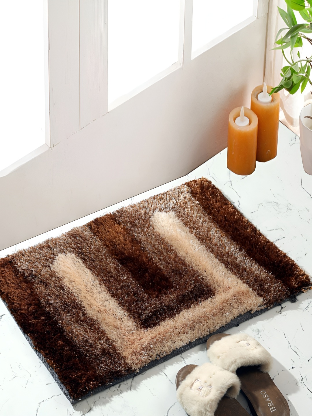 Shopgallery Brown & Beige Geometric Printed Anti-Skid Doormats