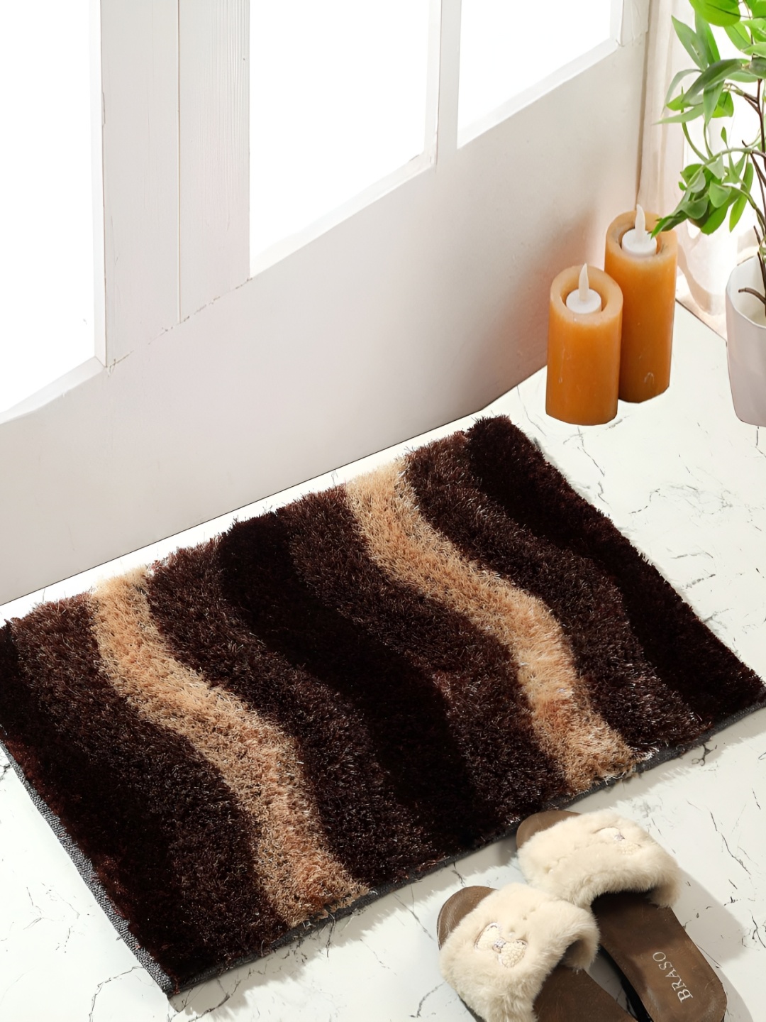 

Shopgallery Coffee Brown & Beige Striped Anti-Skid Doormats