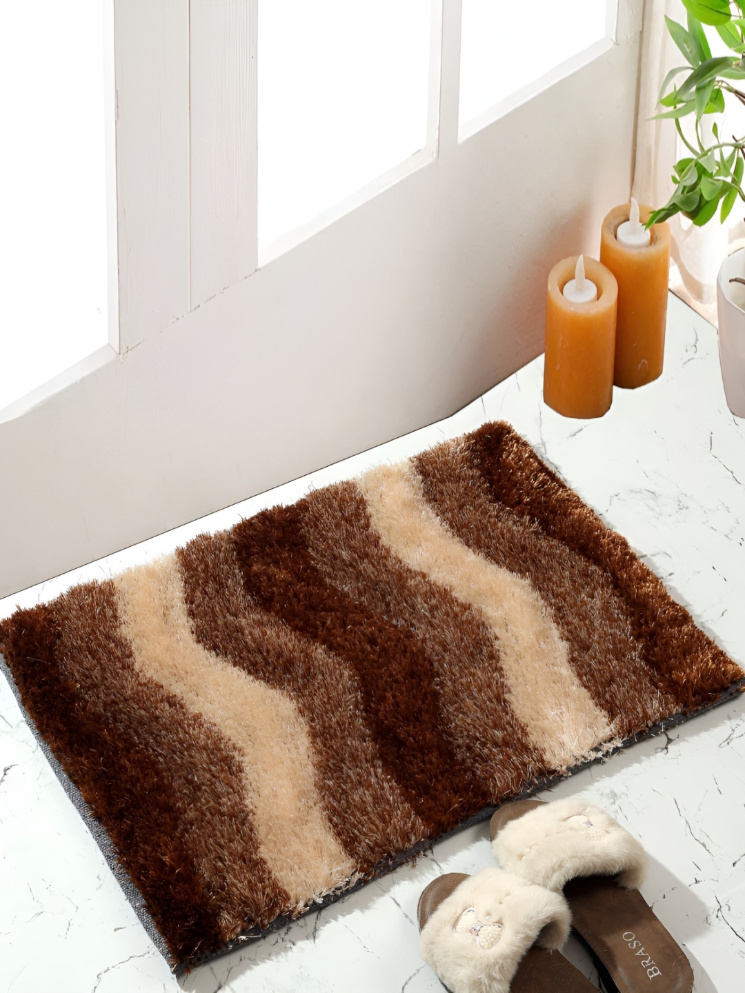 

Shopgallery Camel Brown & Beige Striped Anti-Skid Doormats