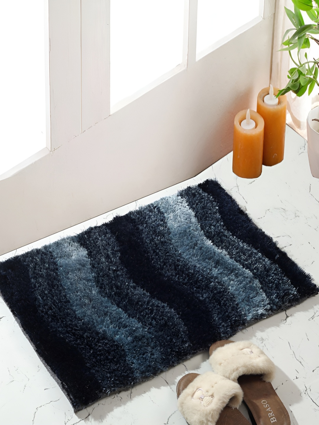 Shopgallery Teal Blue & Grey Striped Anti-Skid Doormat