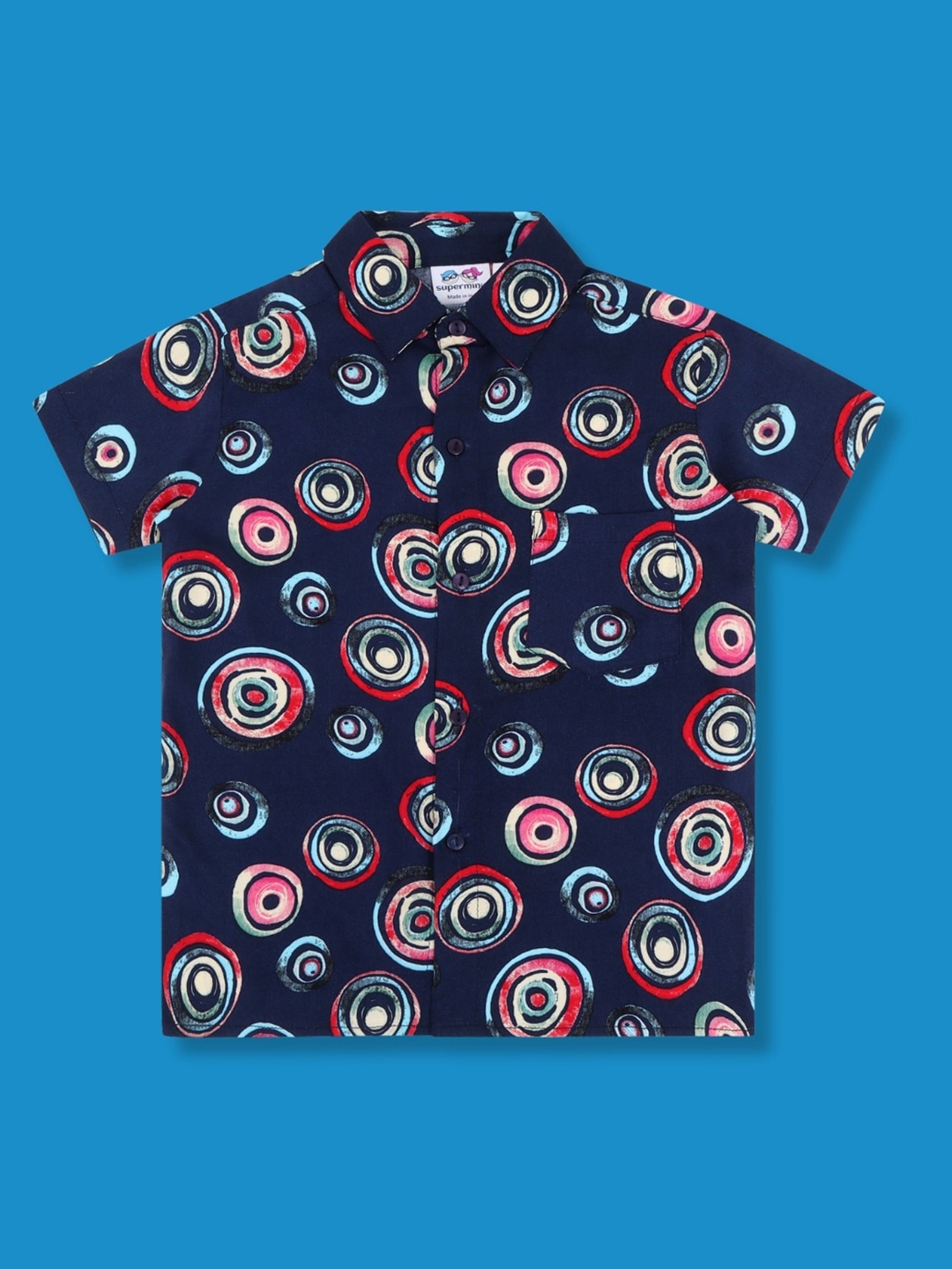 

Superminis Boys Printed Spread Collar Short Sleeves Casual Shirt, Navy blue