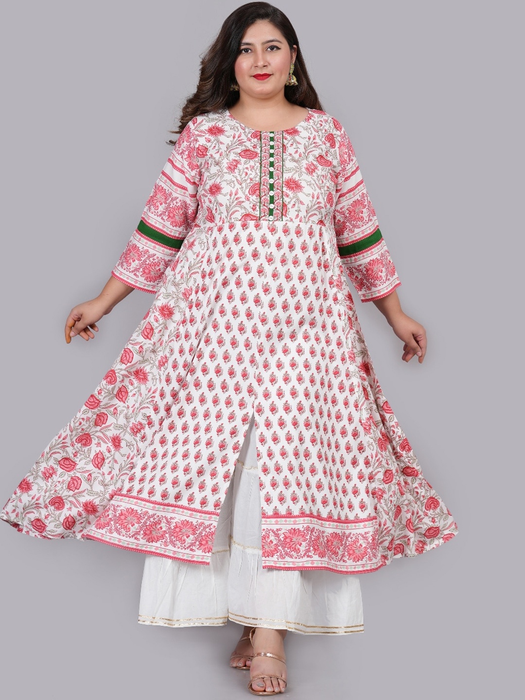

KALINI Plus Size Floral Printed Anarkali Kurta, White
