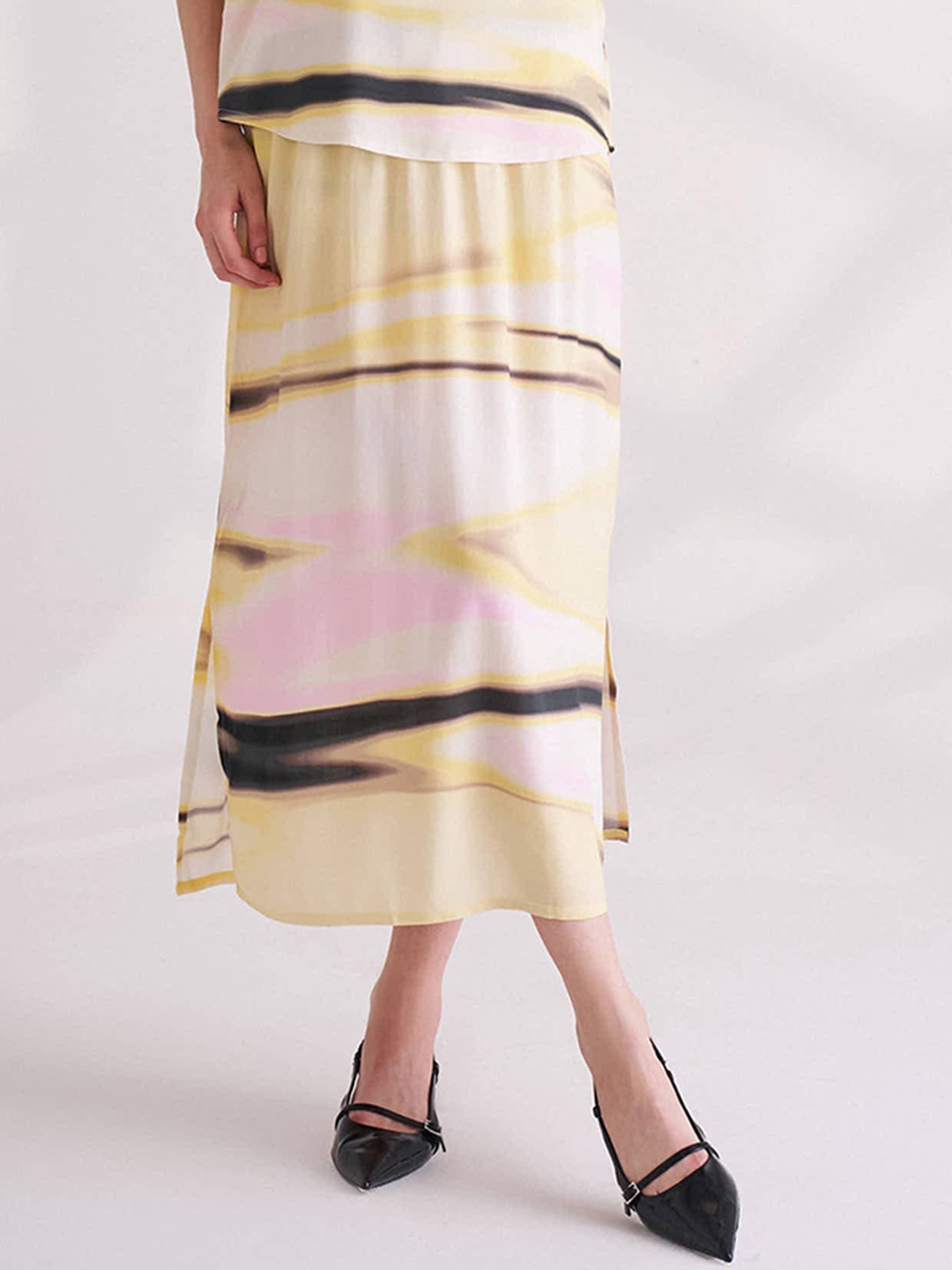 

B.Copenhagen Abstract Printed Straight Midi Skirt, Yellow