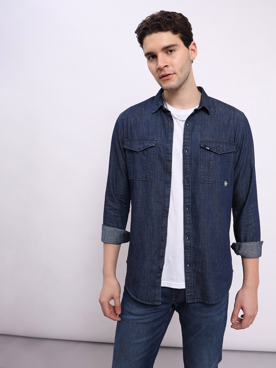 

Lee Spread Collar Denim Weave Cotton Shirt, Blue