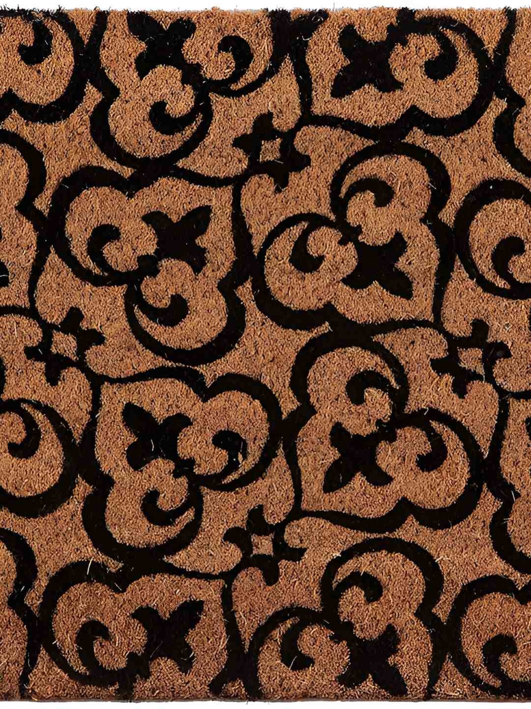 

Sapana Carpet-Mats Mustard Brown & Black Printed Coir Anti-Skid Rectangular Doormat