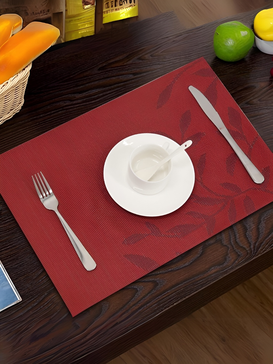 

UniKart Maroon 4 Pieces Floral Printed Waterproof Rectangle Table Placemats