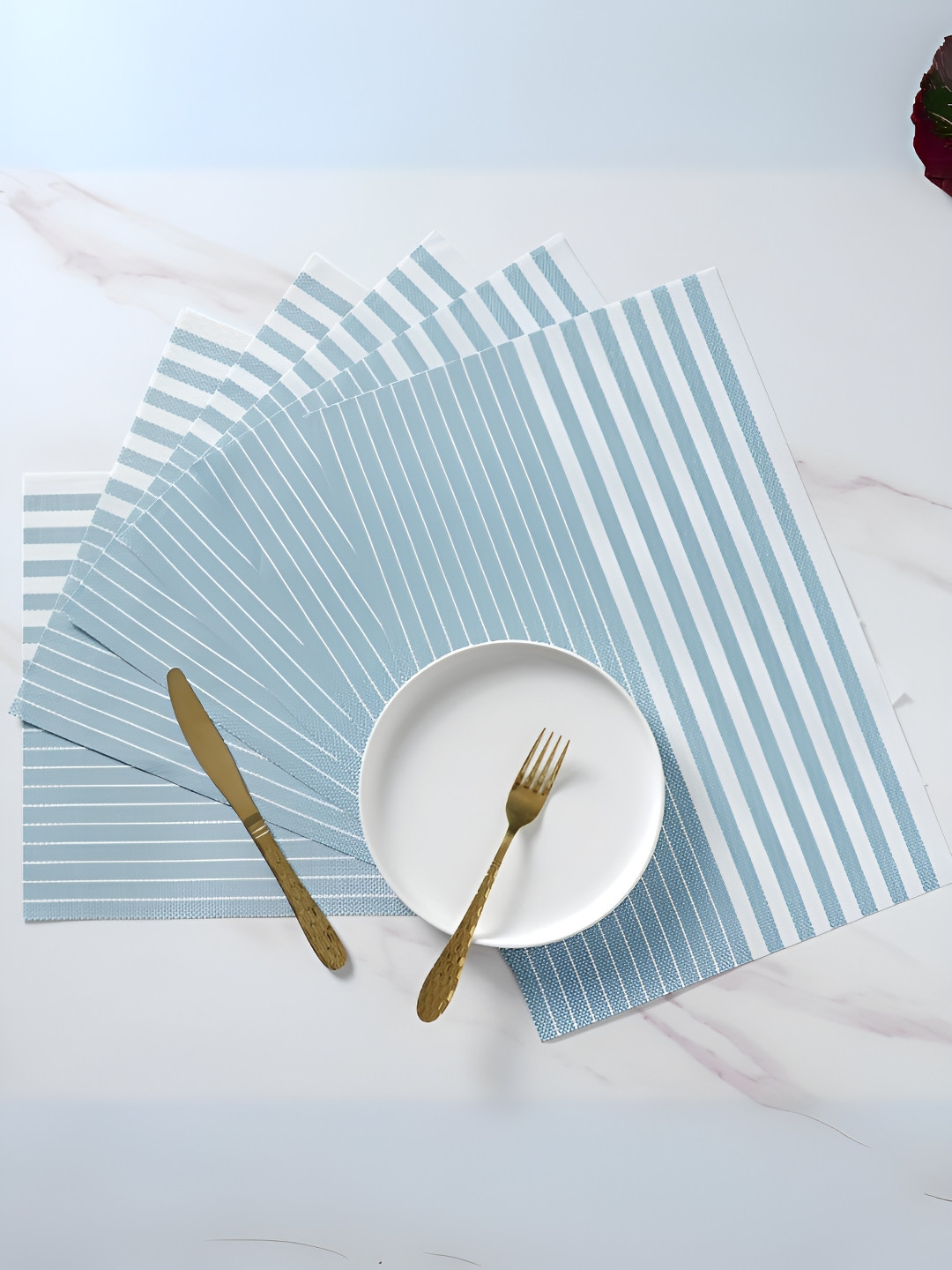 

UniKart Blue & White 6 Pieces Striped Waterproof Table Placemats
