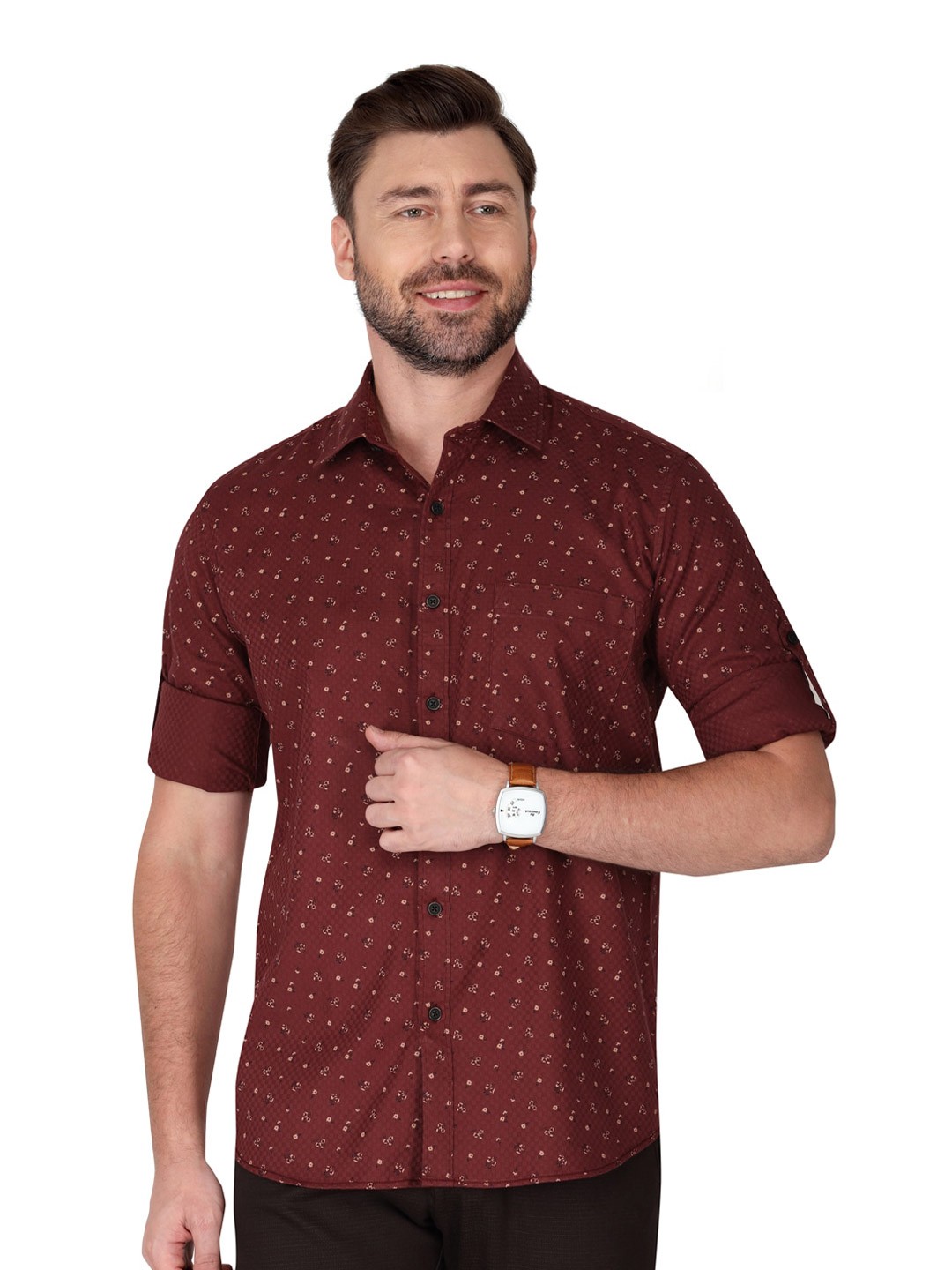 

Monterrey SF Relaxed Opaque Printed Cotton Casual Shirt, Maroon