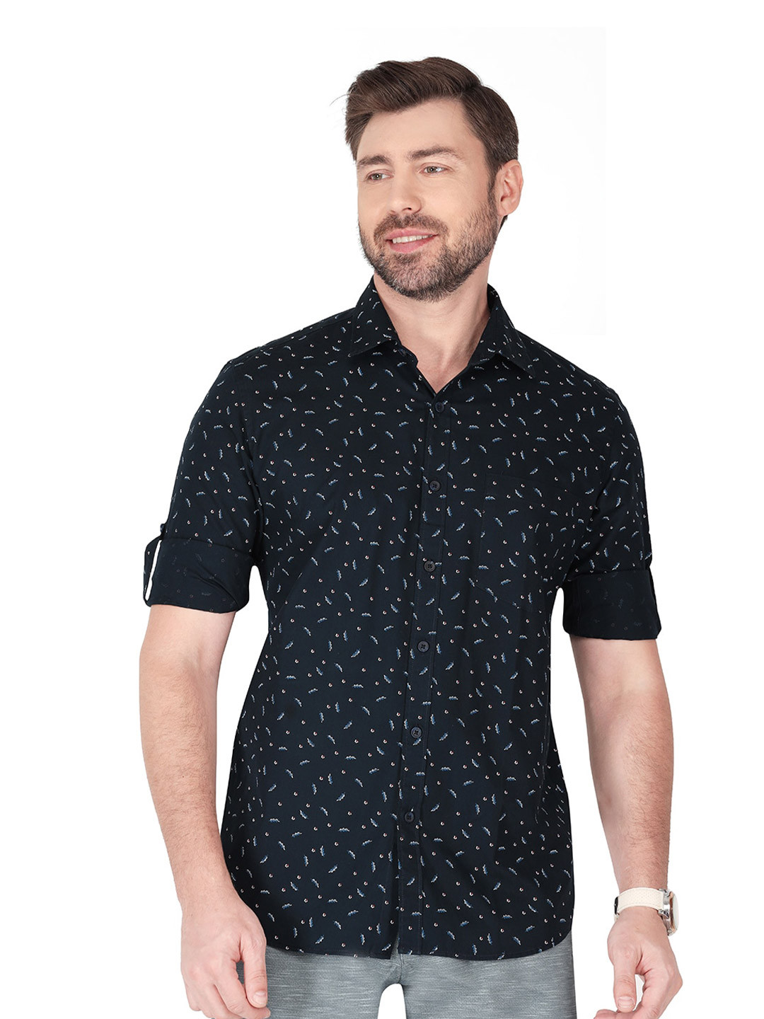 

Monterrey SF Relaxed Floral Opaque Printed Cotton Casual Shirt, Navy blue