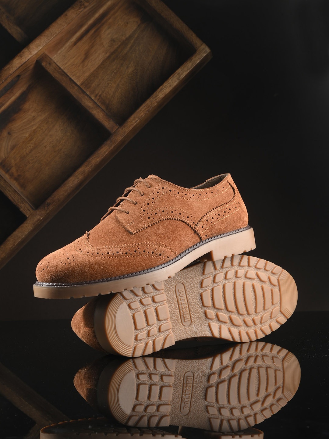 

CARLO ROMANO Men Suede Leather Formal Brogues, Tan