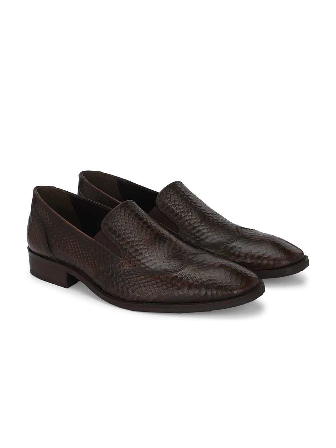 

CARLO ROMANO Men Textured Leather Formal Slip-On Shoes, Brown