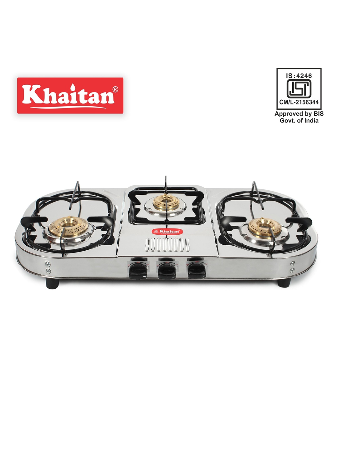 

Khaitan Silver Color Stainless-Steel 3 Burner Gas Stove