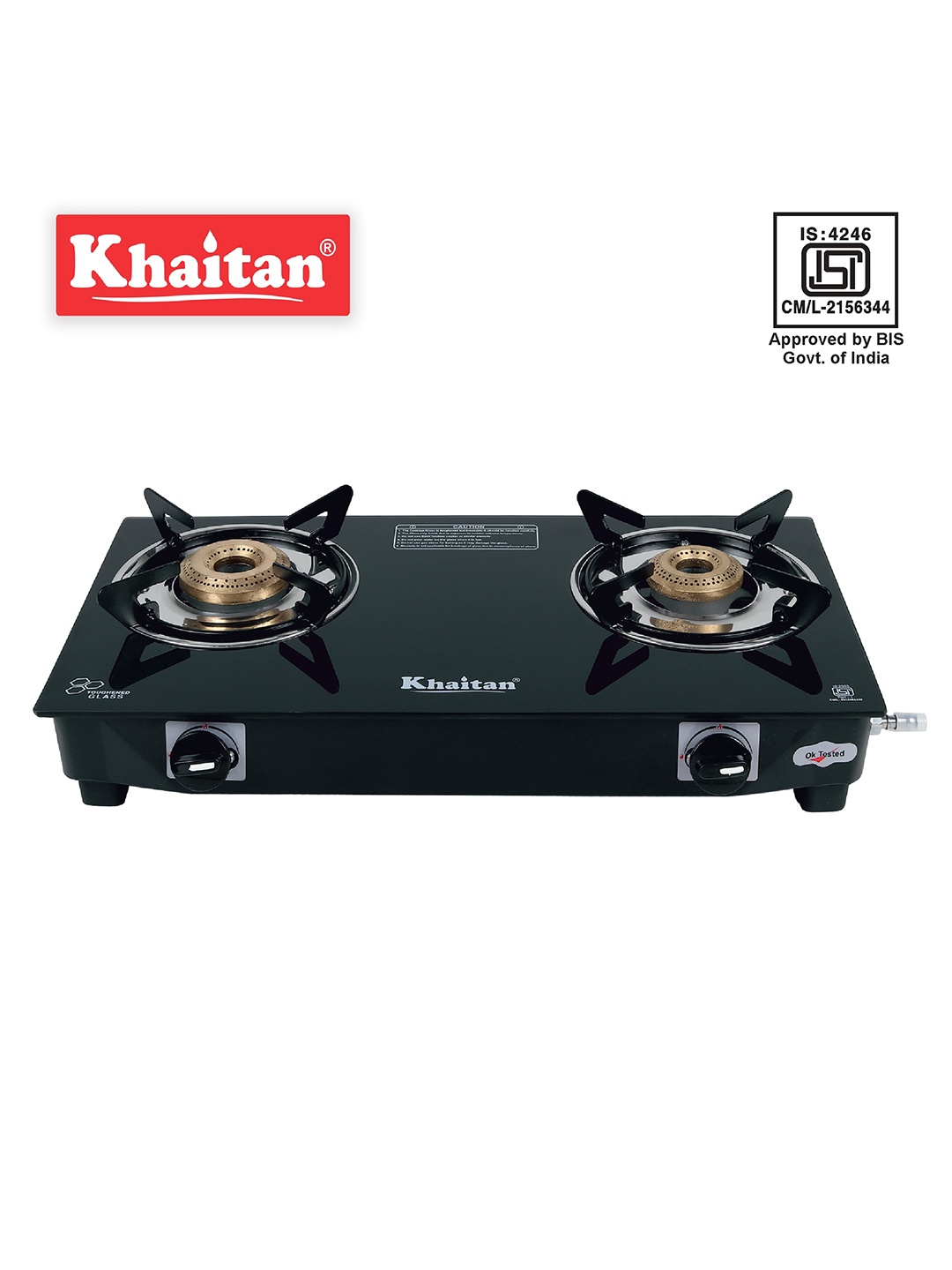 

Khaitan Black 2 Burner BP Nano Premium MS Glass Manual Gas Stove