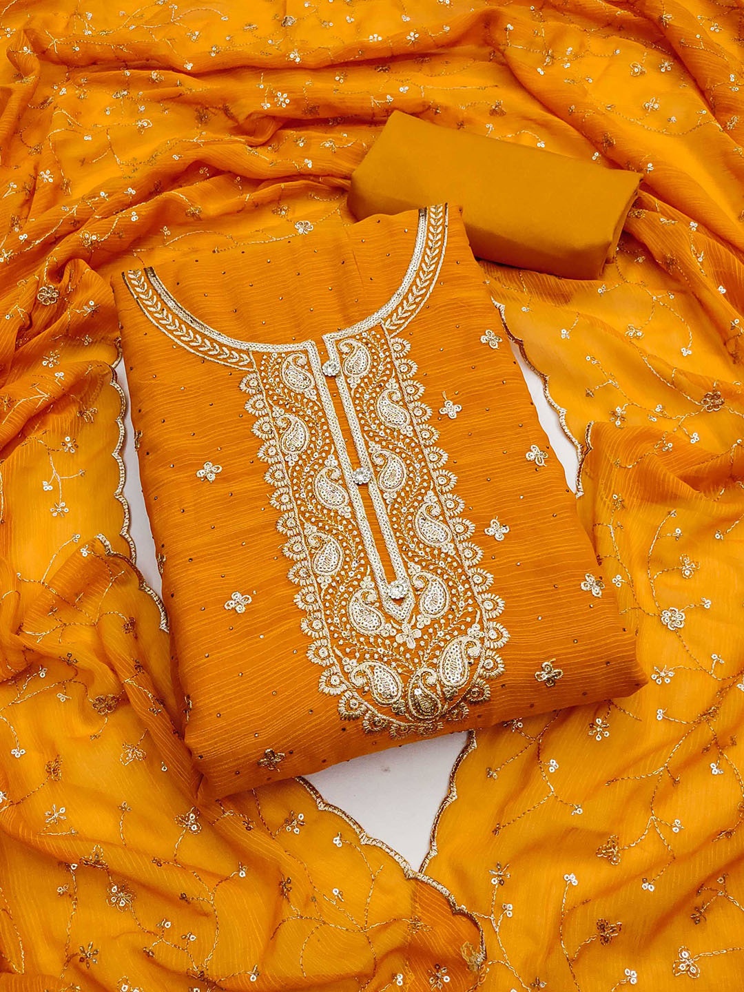 

Panzora Embroidered Unstitched Dress Material, Yellow