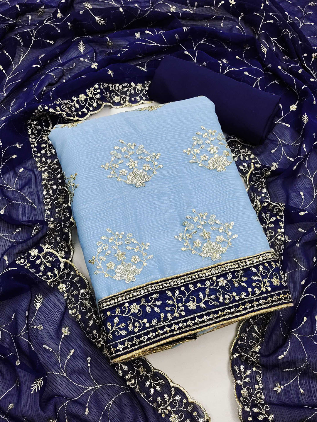 

Panzora Embroidered Unstitched Dress Material, Blue