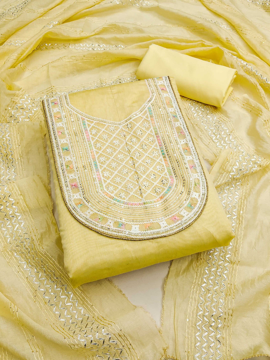 

Panzora Embroidered Unstitched Dress Material, Yellow