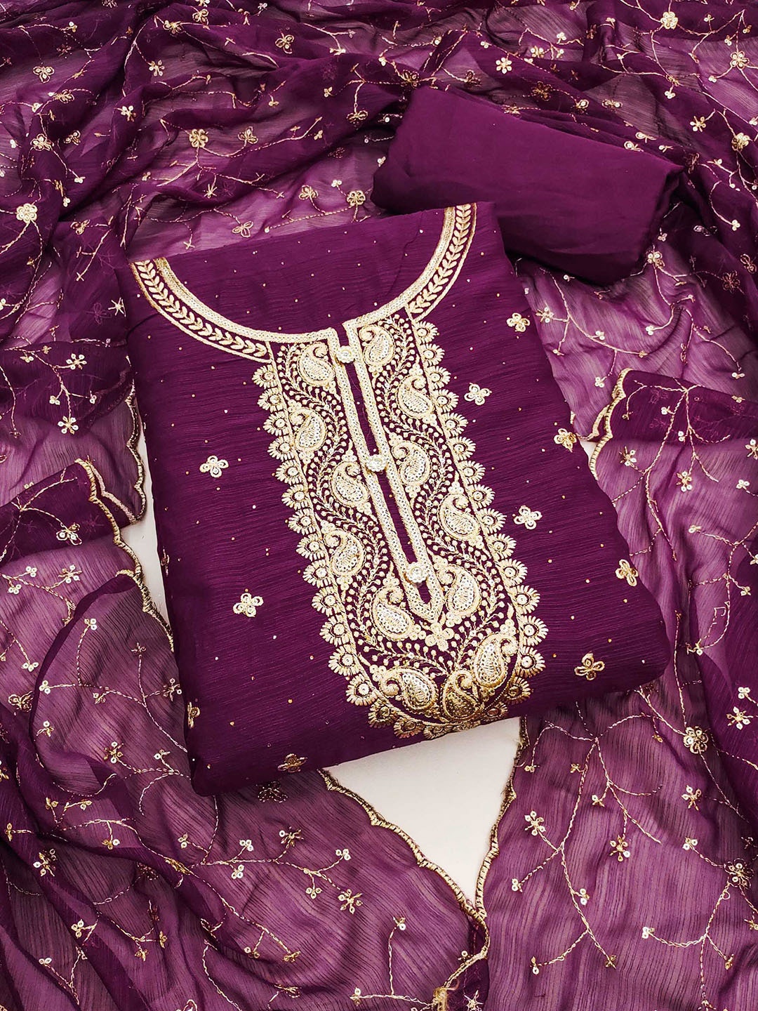 

Panzora Embroidered Unstitched Dress Material, Purple