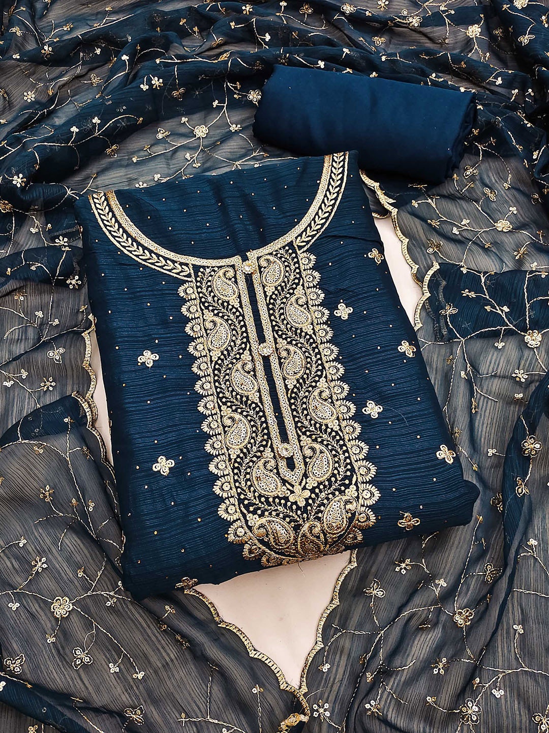 

Panzora Embroidered Unstitched Dress Material, Teal