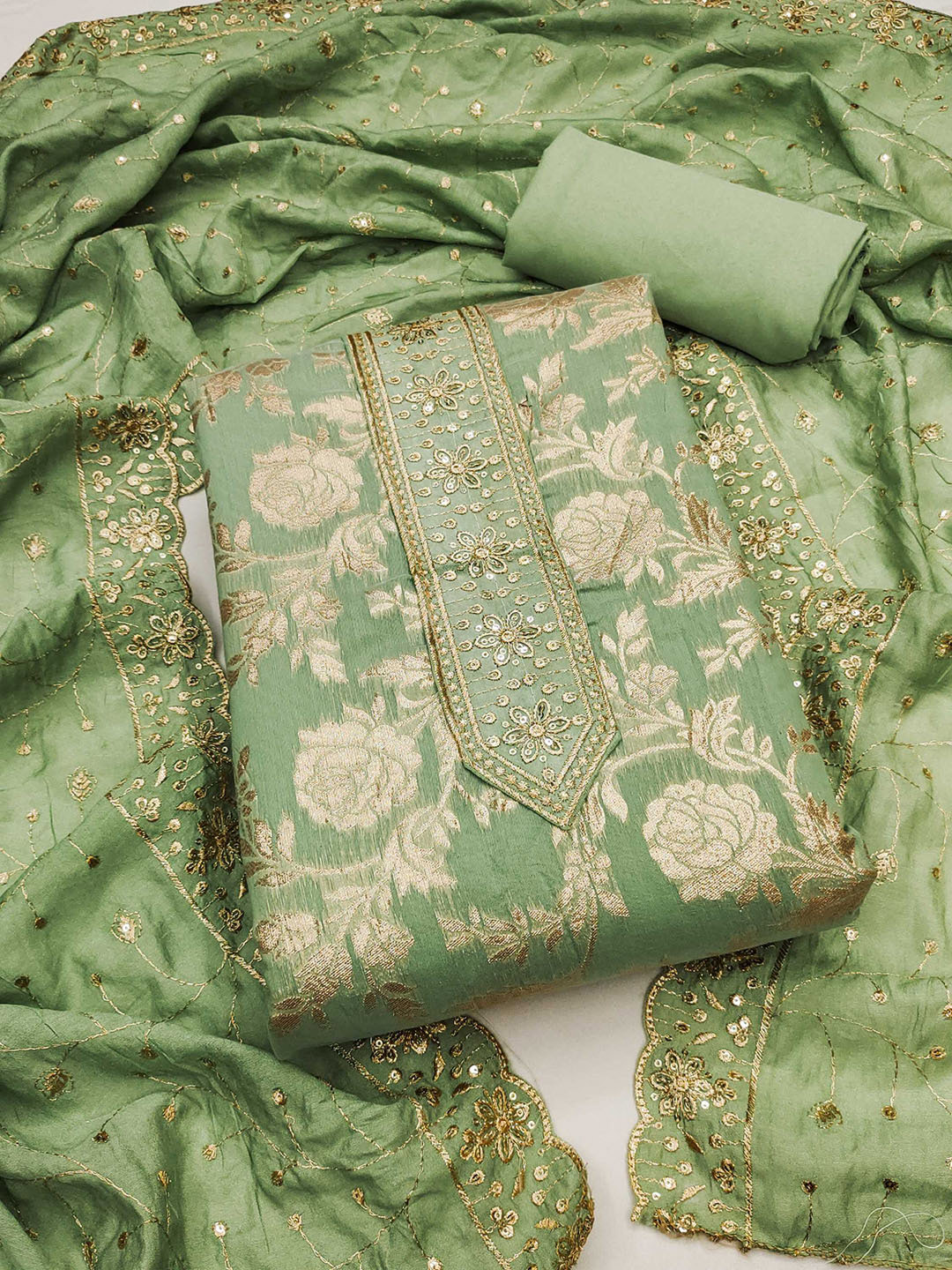 

Panzora Embroidered Unstitched Dress Material, Green