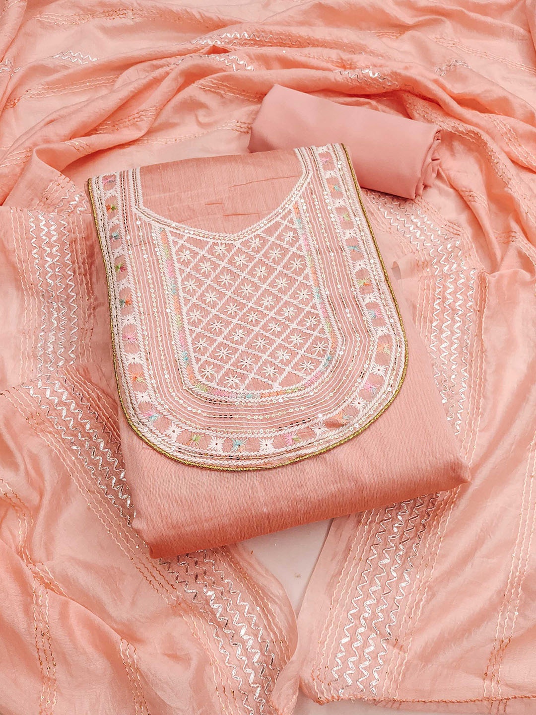 

Panzora Embroidered Unstitched Dress Material, Peach