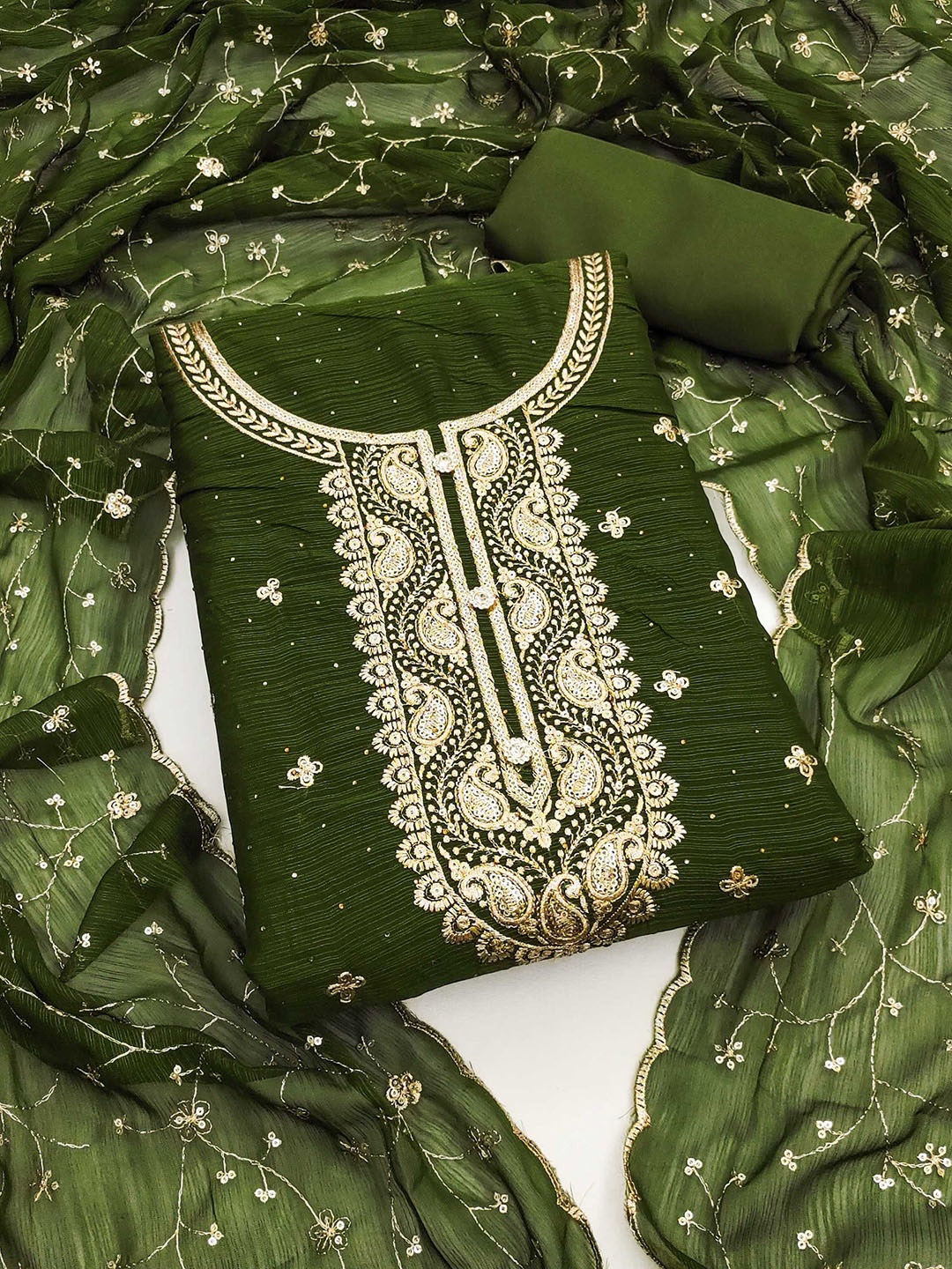 

Panzora Embroidered Unstitched Dress Material, Green