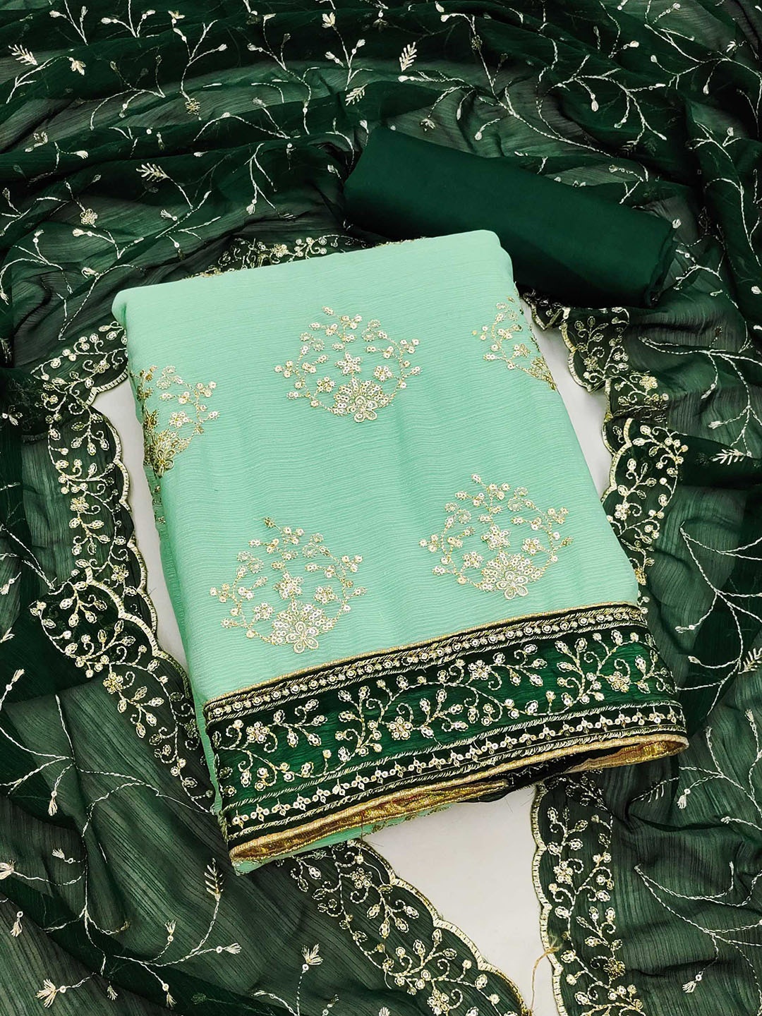 

Panzora Embroidered Unstitched Dress Material, Green