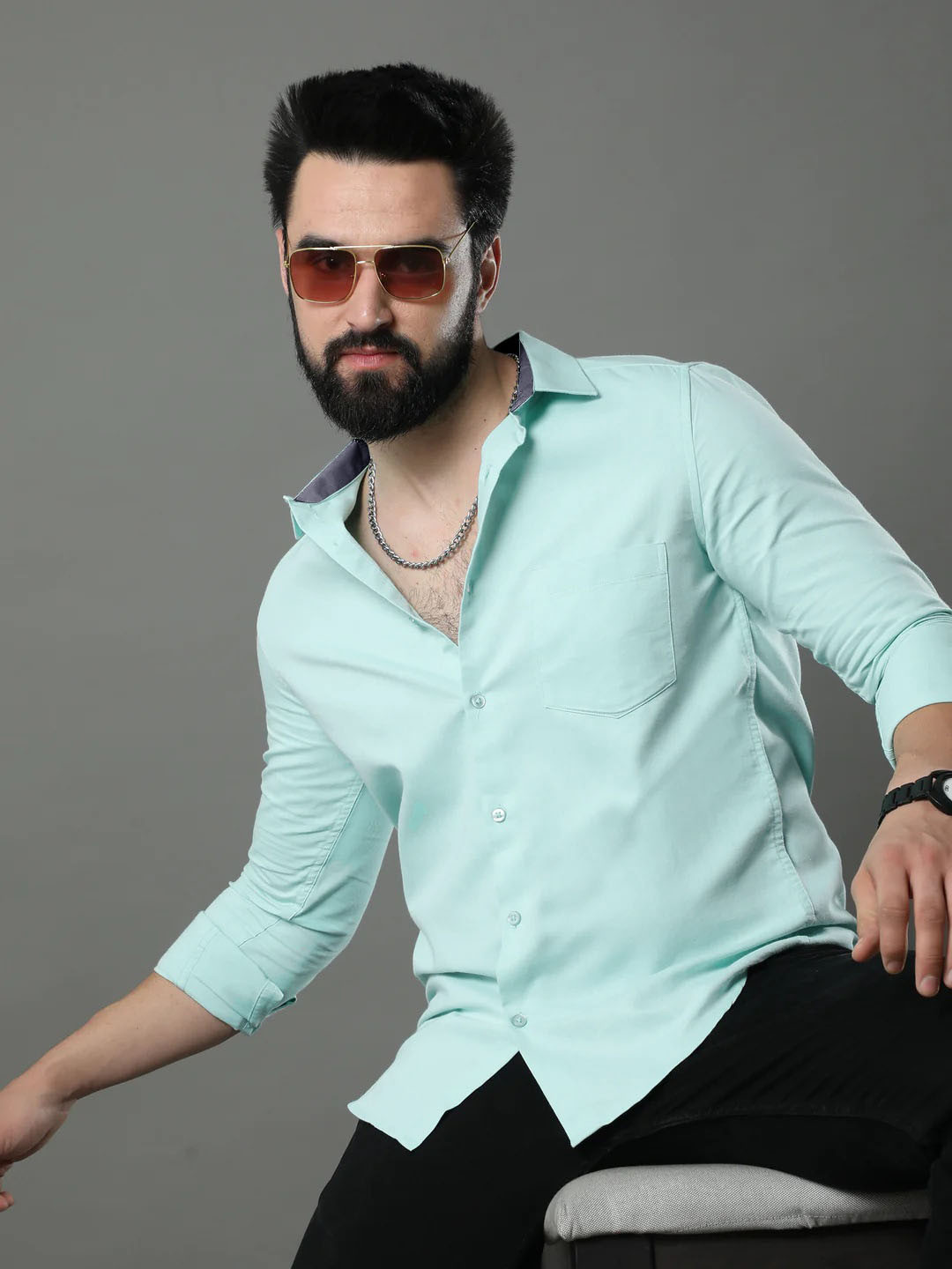 

Ethnic basket Standard Spread Collar Long Sleeves Cotton Casual Shirt, Green