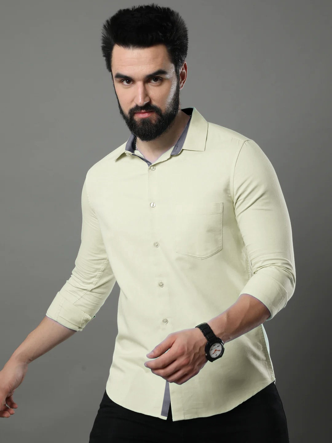 

Ethnic basket Standard Spread Collar Long Sleeves Cotton Casual Shirt, Yellow
