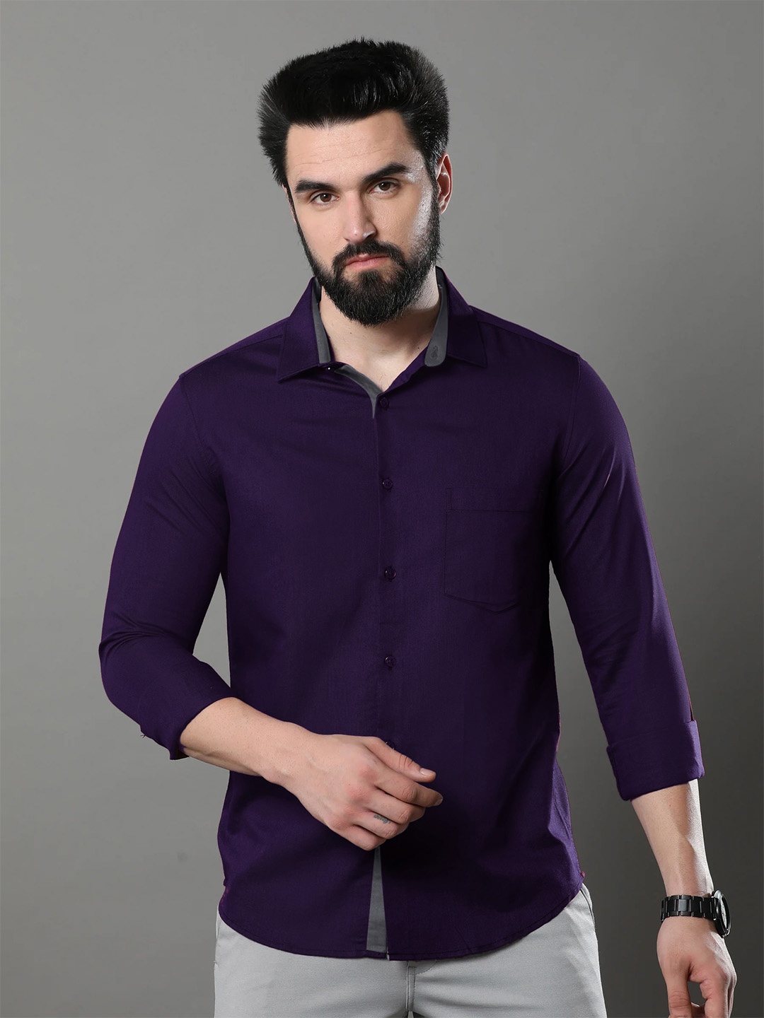 

Ethnic basket Standard Spread Collar Long Sleeves Cotton Casual Shirt, Blue