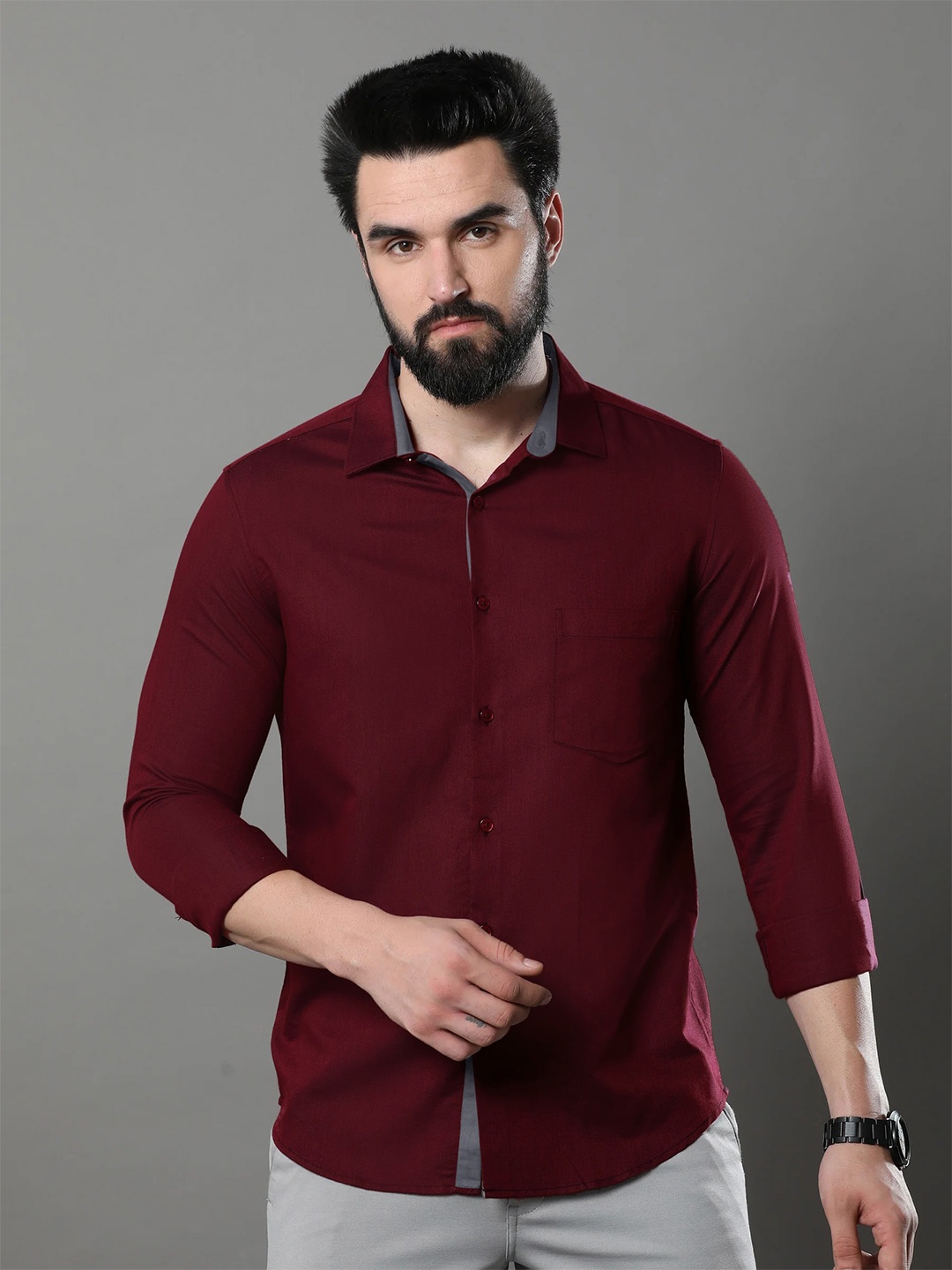 

Ethnic basket Standard Spread Collar Opaque Pure Cotton Casual Shirt, Maroon
