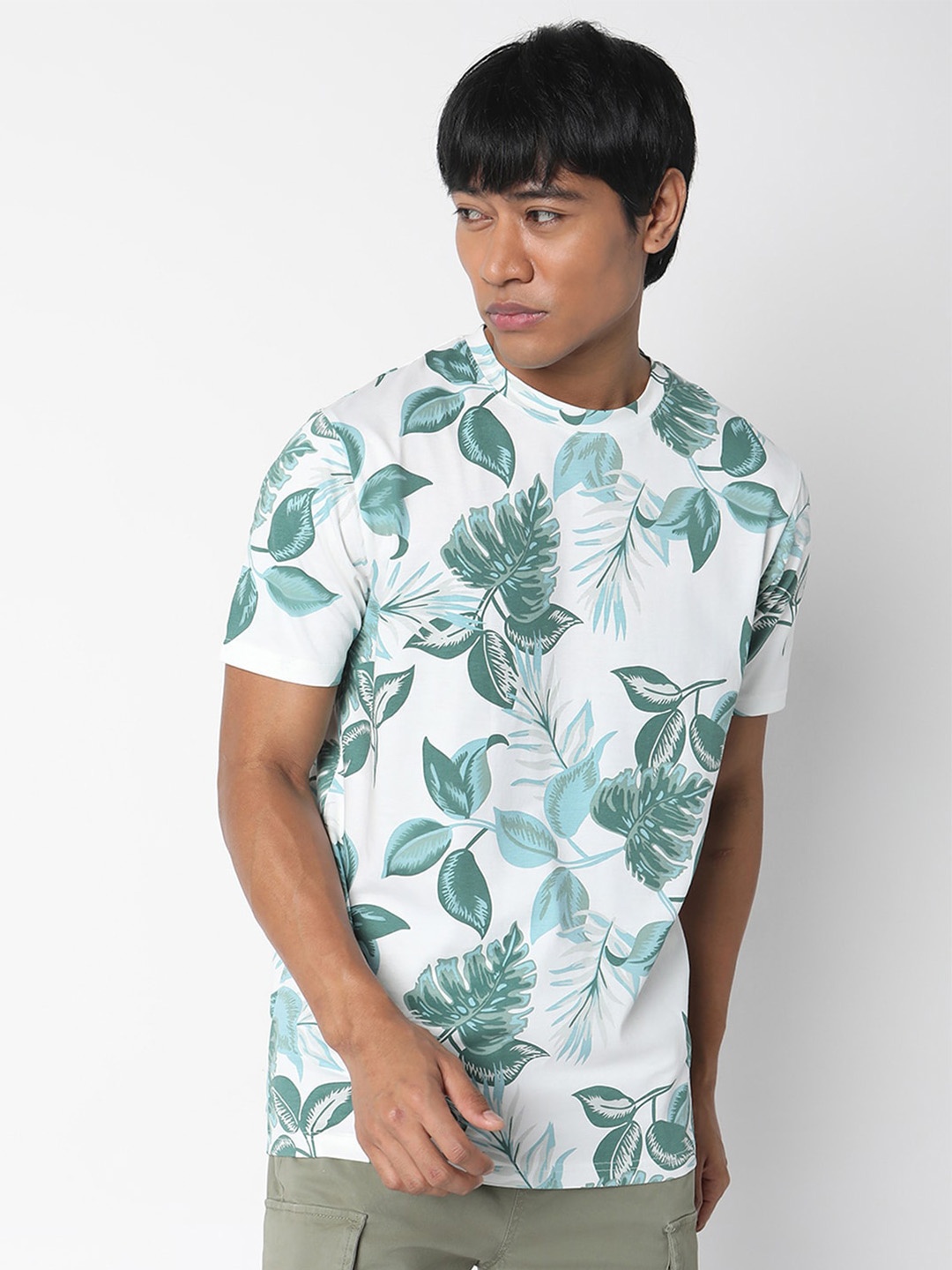 

R&B Floral Printed Round Neck T-shirt, White