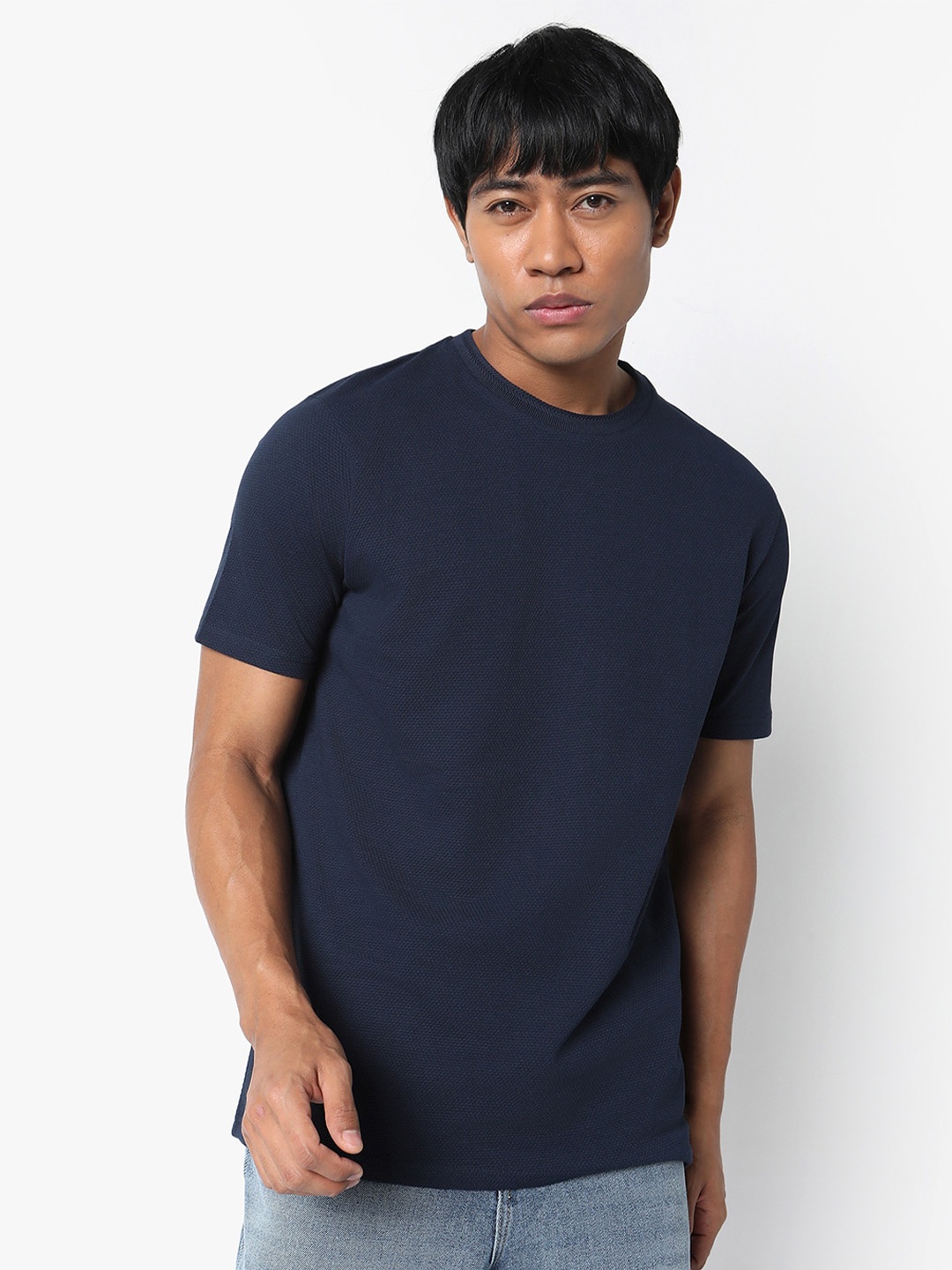 

R&B Round Neck Cotton T-Shirt, Blue