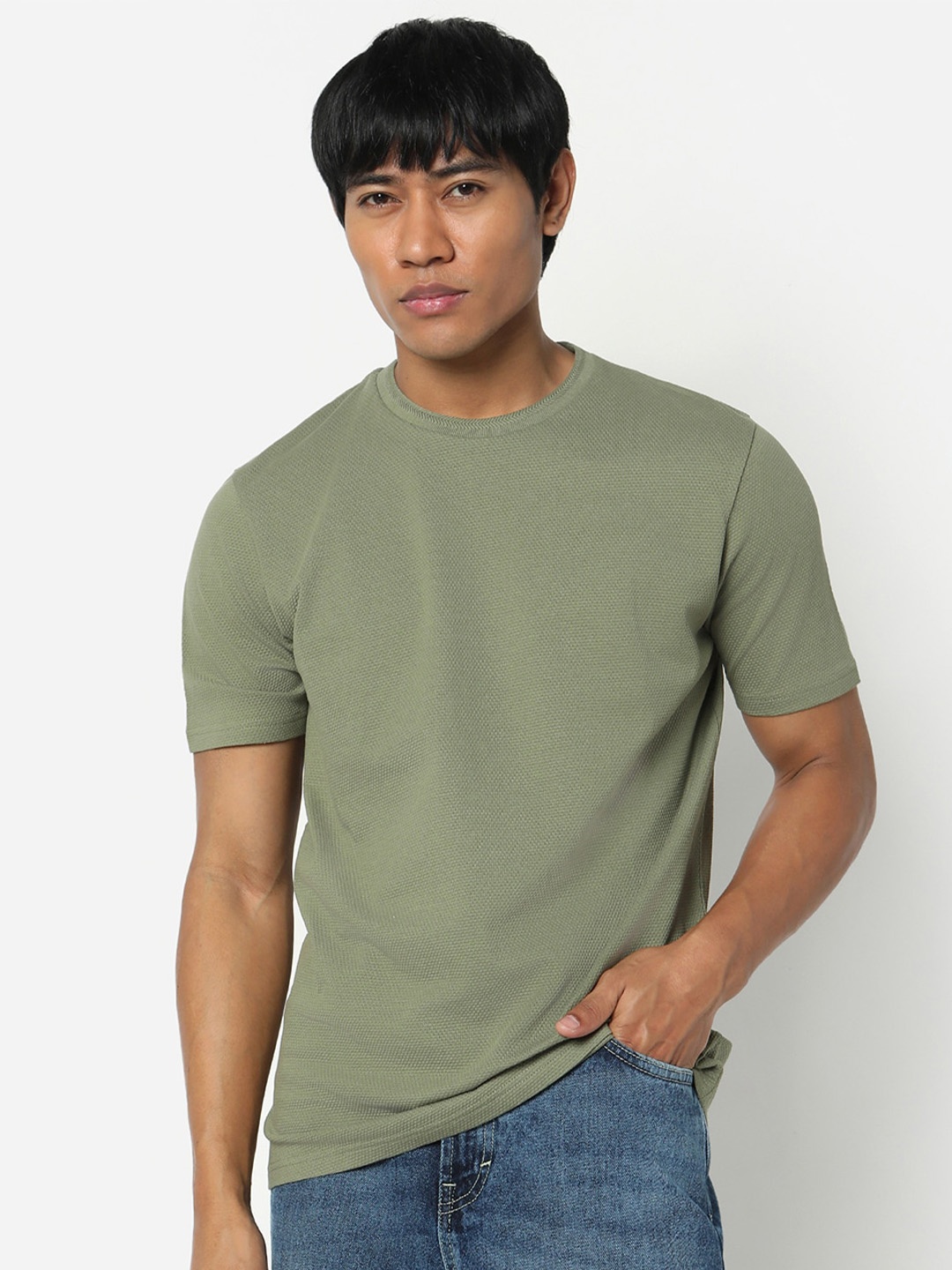 

R&B Round Neck Short Sleeves T-shirt, Green