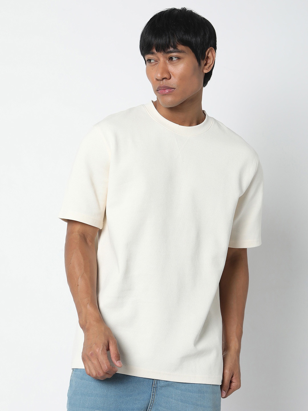 

R&B Round Neck Cotton T-shirt, Cream