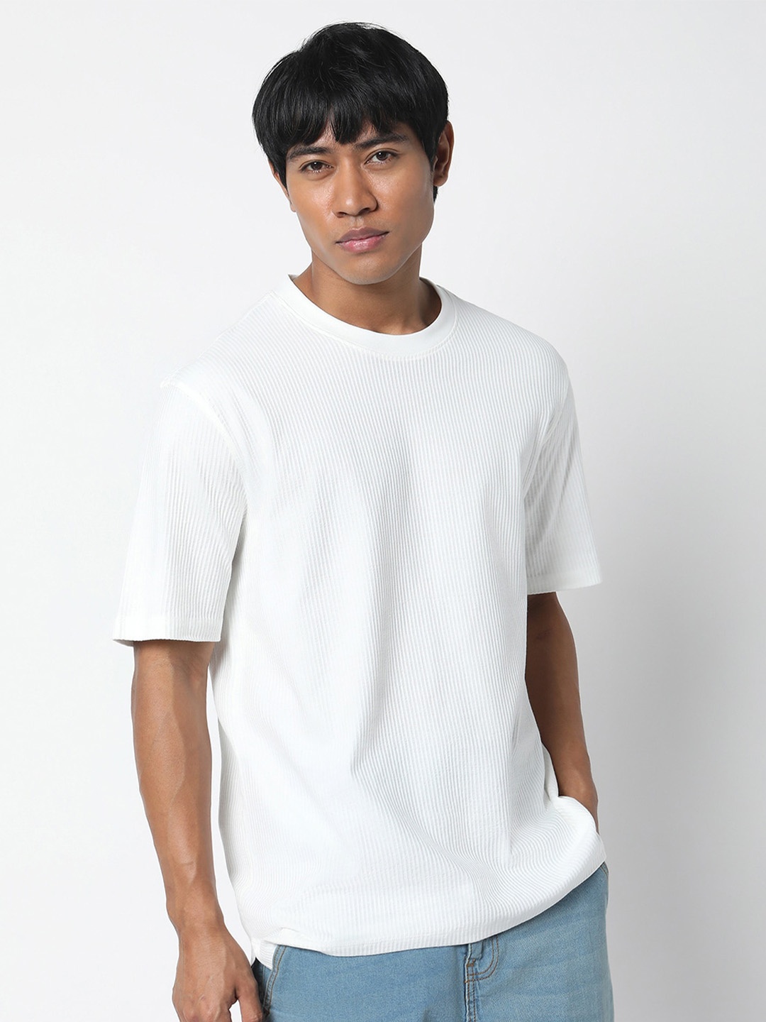 

R&B Round Neck Cotton T-Shirt, White