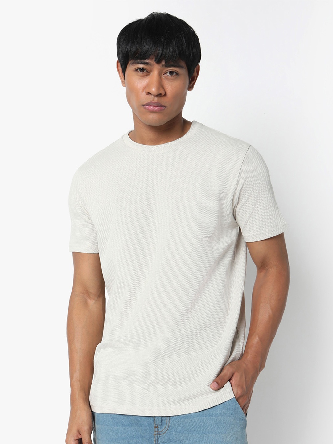 

R&B Round Neck Cotton T-Shirt, Off white