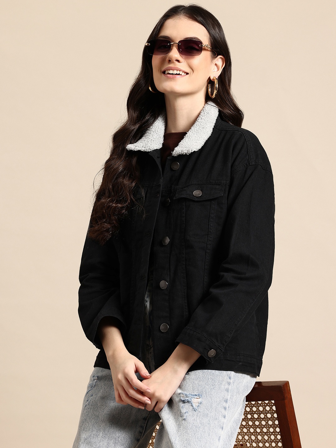

Mast & Harbour Pure Cotton Denim Jacket, Black